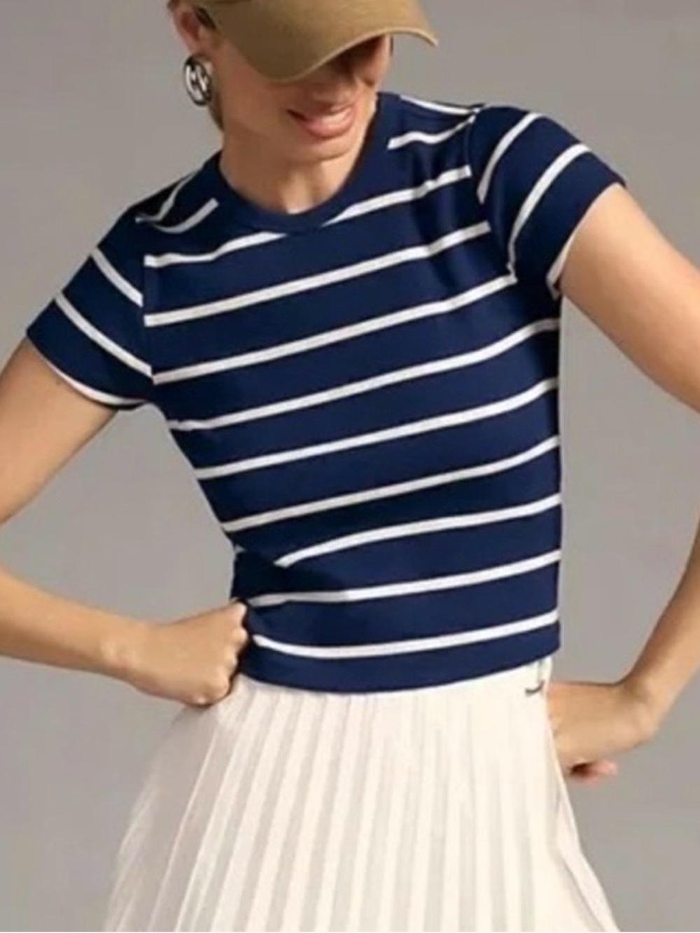 Anthropologie Navy and White Striped Short Sleeve Tee